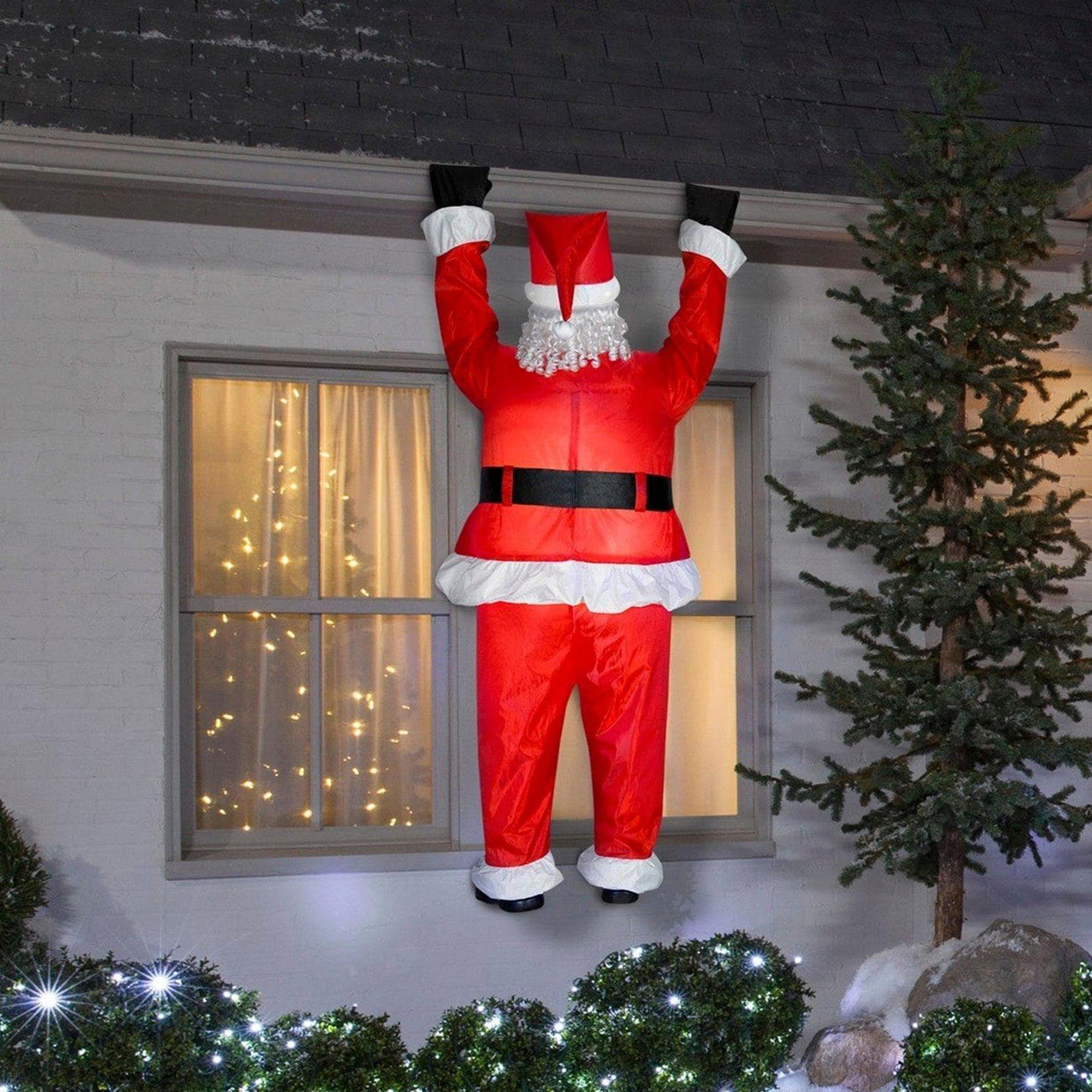 6.5 Foot Santa Hanging From Roof Light Up Christmas Inflatable Lawn Decoration