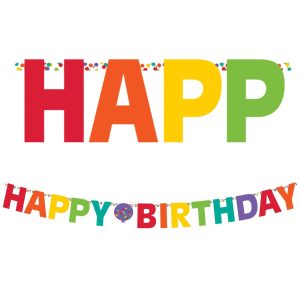 Rainbow Party Balloons Happy Birthday Letter Banner